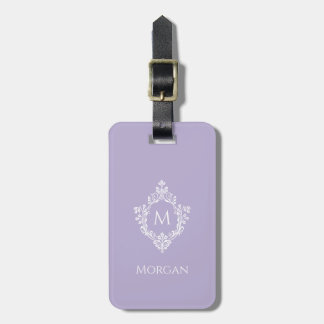 Etiqueta De Bagagem Monograma em Crista Lavanda Elegante Vintage Roxo