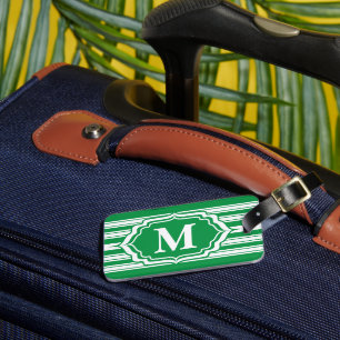 Etiqueta De Bagagem Monograma em negrito com faixas verdes