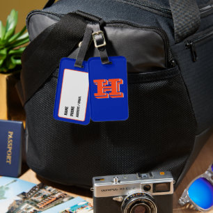 Etiqueta De Bagagem Monograma Escolar Azul Real e Laranja Varsity