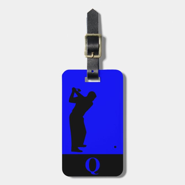 Etiqueta De Bagagem Monograma esportes Black Blue Golf Viagem (Frente Vertical)