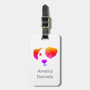 Etiqueta De Bagagem Monograma Feliz Rainbow Dog