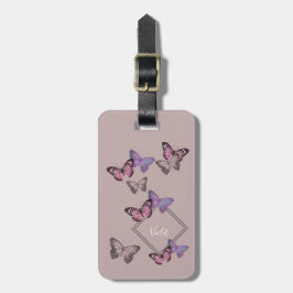 Etiqueta De Bagagem Monograma feminino do teste padrão de borboleta W.