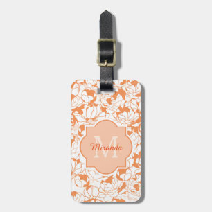 Etiqueta De Bagagem Monograma feminino floral alaranjado moderno com