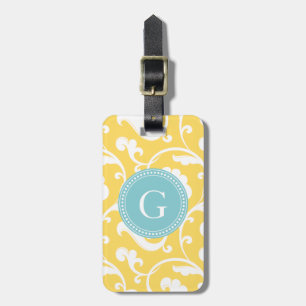 Etiqueta De Bagagem Monograma floral amarelo feminino elegante do