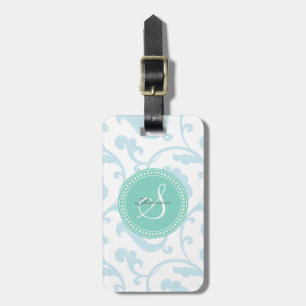 Etiqueta De Bagagem Monograma floral azul feminino elegante do teste
