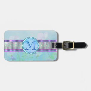 Etiqueta De Bagagem Monograma Floral Azul Pastel