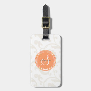 Etiqueta De Bagagem Monograma floral branco alaranjado feminino