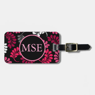 Etiqueta De Bagagem Monograma floral cor-de-rosa vermelho