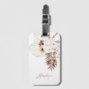Etiqueta De Bagagem Monograma Floral de Grama das Pampas Boho Rústico