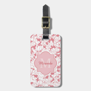 Etiqueta De Bagagem Monograma Floral Girly Da Rosa claro Moderna Com N