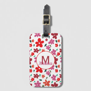 Etiqueta De Bagagem Monograma Floral Mínimo Colorido