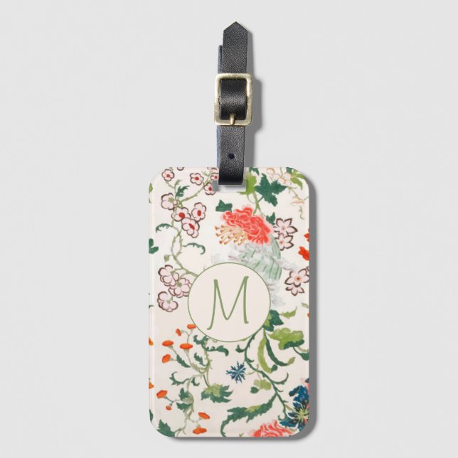 Etiqueta De Bagagem Monograma Floral na moda (Frente Vertical)