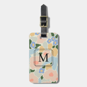 Etiqueta De Bagagem Monograma Floral Padrão Rosa Pastel Azul Claro