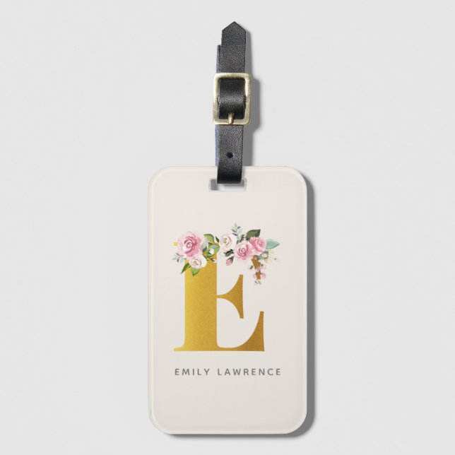 Etiqueta De Bagagem Monograma Floral Personalizado (Frente Vertical)