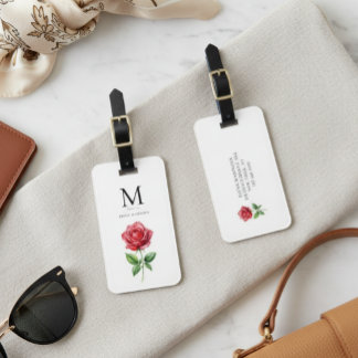 Etiqueta De Bagagem Monograma Floral Personalizado de Rosa Vermelha El