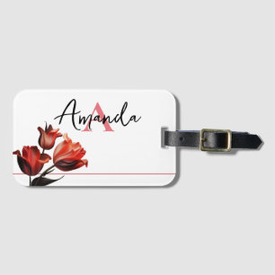 Etiqueta De Bagagem Monograma Floral Vetor Rosa e Vermelho