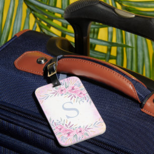 Etiqueta De Bagagem Monograma Flores Rosa Escamufladas Aquarelas Boho