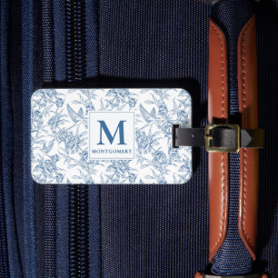 Etiqueta De Bagagem Monograma Francês em Toile de Jouy Floral Vintage