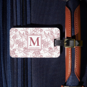 Etiqueta De Bagagem Monograma Francês Vermelho Vintage Floral Toile de