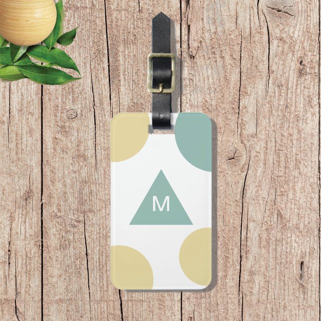 Etiqueta De Bagagem Monograma Geométrico Amarelo Azul (Criador carregado)
