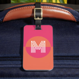 Etiqueta De Bagagem Monograma Geométrico Moderno Retro Rosa Laranja