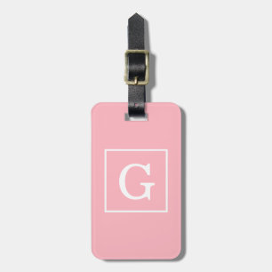 Etiqueta De Bagagem Monograma inicial com estrutura branca cor-de-rosa