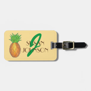 Etiqueta De Bagagem Monograma inicial da Fruta de ananás Tropical