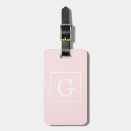 Etiqueta De Bagagem Monograma Inicial Emoldurado Branco Rosa Claro