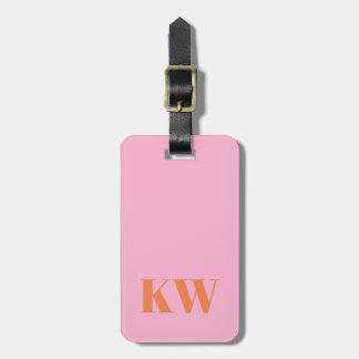 Etiqueta De Bagagem Monograma Inicial Personalizado Rosa Laranja Moder