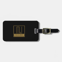 Etiqueta De Bagagem Monograma inicial preto e Dourado moderno