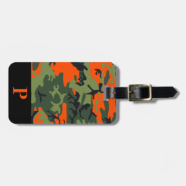 Etiqueta De Bagagem Monograma Laranja Caça Camo Camouflage Preto