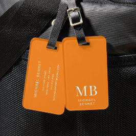Etiqueta De Bagagem Monograma Laranja Moderno