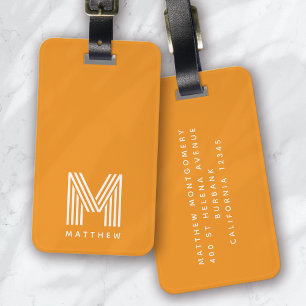 Etiqueta De Bagagem Monograma Laranja Na moda Moderno Minimalista