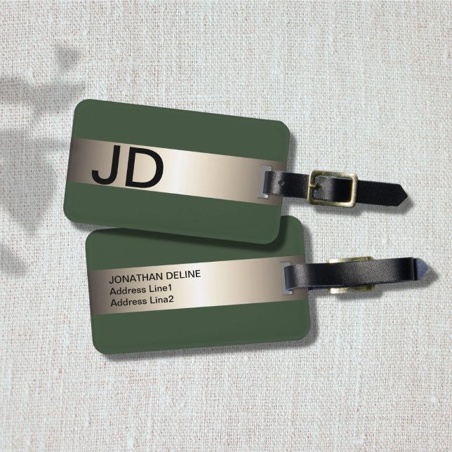 Etiqueta De Bagagem Monograma legal verde esfarelo metálico esfolado (Criador carregado)