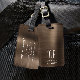 Etiqueta De Bagagem Monograma Marrom Elegante