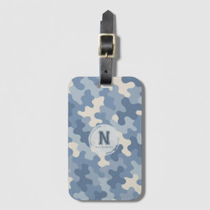 Etiqueta De Bagagem Monograma Militar Azul Camo