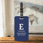 Etiqueta De Bagagem Monograma Mínimo Moderno marinho Azul<br><div class="desc">Eleve sua experiência de viagem com nossa Tag de bagagem monográfica clássica e moderna minimalista e elegante. Esse acessório meticulosamente projetado combina elegância de eterno com minimalismo contemporâneo, garantindo que sua bagagem se destaca com sofisticação. Feito com precisão e atenção aos detalhes, esta etiqueta de bagagem é mais do que...</div>