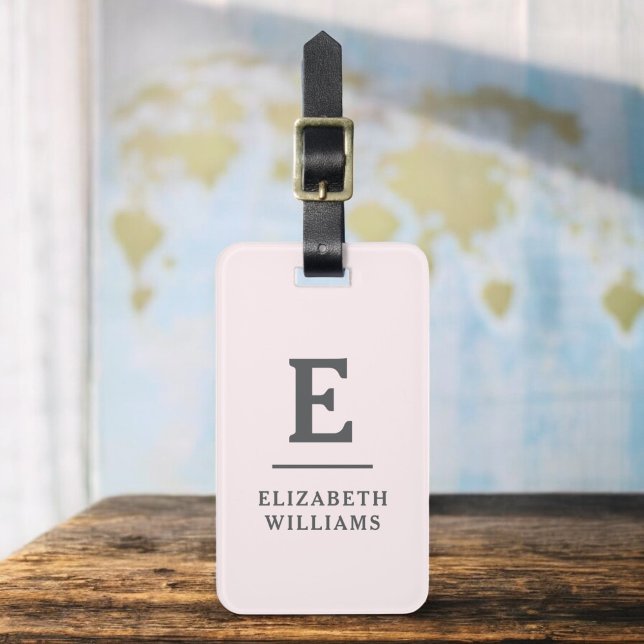 Etiqueta De Bagagem Monograma Mínimo Moderno, Rosa-Esbranquiçado (Criador carregado)