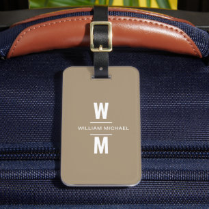 Etiqueta De Bagagem Monograma Mínimo Moderno Simples Castanho