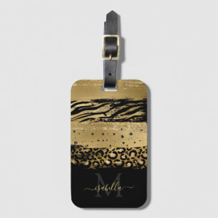 Etiqueta De Bagagem Monograma Modern Glitter Dourado