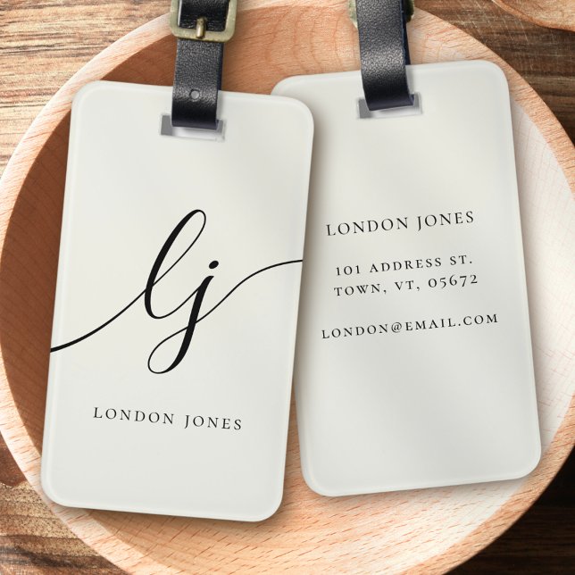 Etiqueta De Bagagem Monograma Moderno Caligrafia Ivory White (Criador carregado)
