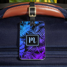 Monograma moderno da folha de palma azul tropical