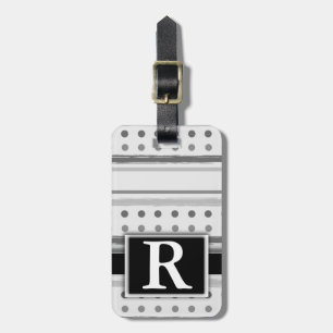 Etiqueta De Bagagem Monograma Moderno de Bolinhas Preta e Branca