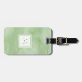 Etiqueta De Bagagem Monograma Moderno de Mármore Verde Claro Simples