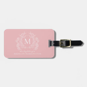 Etiqueta De Bagagem Monograma Moderno de Pincel Floral Rosa