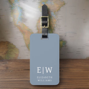 Etiqueta De Bagagem Monograma Moderno Dusty Blue Minimalista