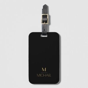 Etiqueta De Bagagem Monograma Moderno e Elegante Preto e Dourado