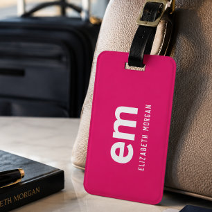 Etiqueta De Bagagem Monograma Moderno Elegante Viagem Rosa Quente