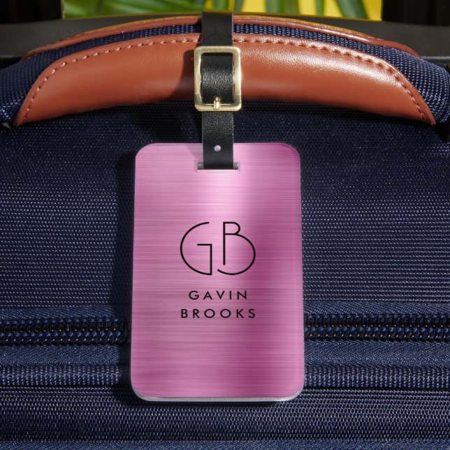 Etiqueta De Bagagem Monograma Moderno Leve Rosa Bruta Girassol Metálic (Frente Insitu 2)