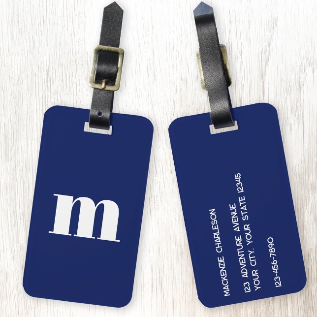 Etiqueta De Bagagem Monograma Moderno Marinho Inicial Azul (Modern minimalist lower case monogram initial personalized navy blue luggage tag)